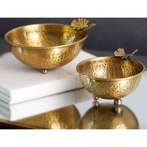 Brass Decorative Fruit Plate Tableware Living Room Desktop Candy Snack Storage Bowl Home Entrance Key Storage Retro Ornaments