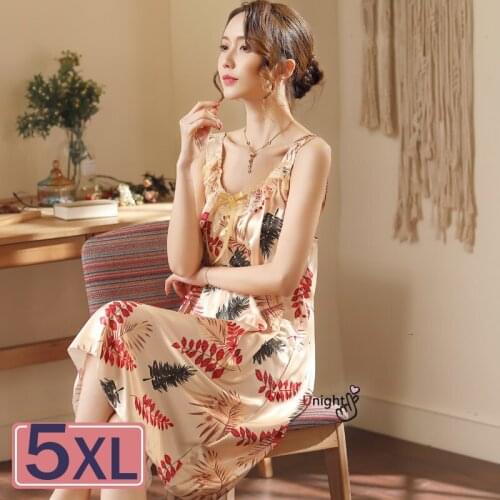 5XL Summer Women Night Dress Silk Pajamas Nightgown Sleepwear Nightwear Plus Size Sleep Tops Lingere Nuisette Femme Pijama Mujer