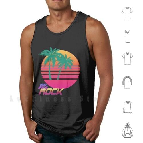 80s Rock Tank Tops Vest Sleeveless 80s 80 1980 Rock Retro Vintage Sunset Palm Miami Neon Infused Synthwave Beach Miami Vice