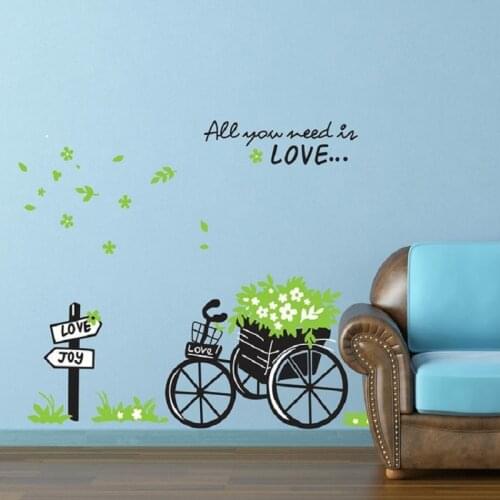 Cute Bike Wall Decals Large Green Bike Design Pattern Wall Stickers Living Room Bedroom Decoration Creative Poster For Girl Room
