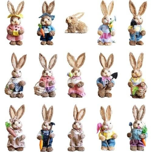Cute Straw Rabbit Bunny Easter Decorations Holiday Home Garden Wedding Ornament Photo Props Crafts