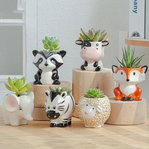 Cartoon Animal Flowerpots Ceramic Ornament Cute Room Decor Desk Accessories Succulent Flower Pot Home Gardening Plants Potted