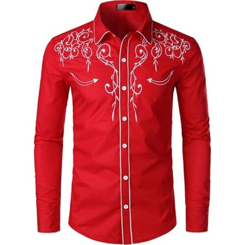 Embroidered Shirt Man,Western Style Shirt,Mens Long Sleeve Shirt,Shirt Man,Red Shirt Men Long Sleeve Shirt Mens Shirt