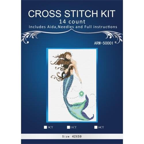 14CT/16CT/18/28/Cross Stitch Kits Crafts Art Needlework 14CT Unprinted Embroidered Handmade DMC Wall Home Decor-md fish girl