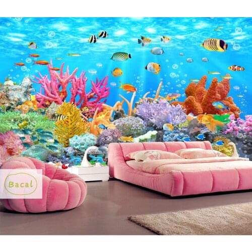 Bacal Sea World Fishes 5d wallpaper Murals Wallpaper for Baby kids Room Background photo mural 3d Cartoon Sticker Wall paper