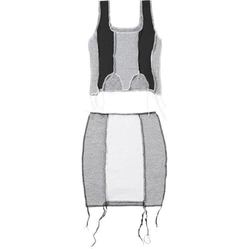 2021 Summer New Womens High Waist Bag Hip Skirt Sleeveless Slim Casual T-shirt Suit Women Fashion Sexy Two-piece Suit