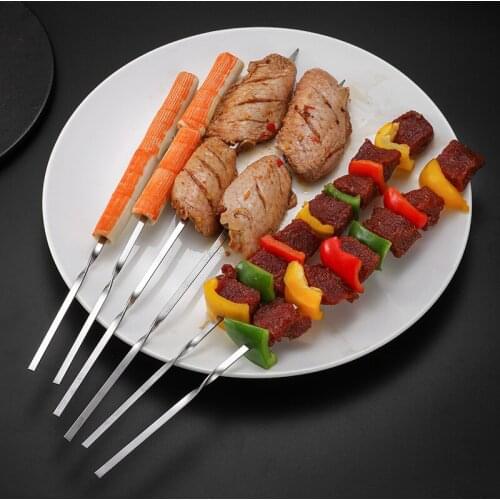 25/30/35/40CM Stainless Steel Barbecue Needle BBQ Flat Skewers Anti-Skid Handle Barbecue Sign Kitchen Tools
