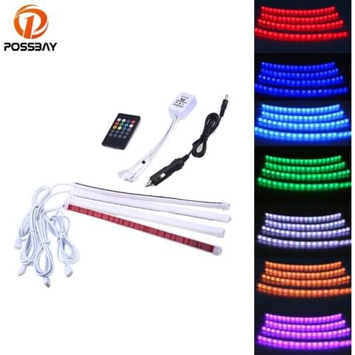 POSSBAY Auto LED RGB Light 12V DC LED Strip Car Interior Light Floor Decorative Atmosphere Lamp With Remote/Music Control