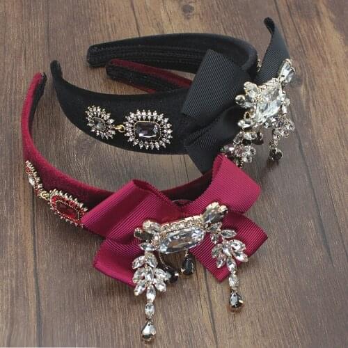 Luxury European and American Baroque sparkly crystal catwalk bow headdress tassel hair band hair accessories for elegant ladies