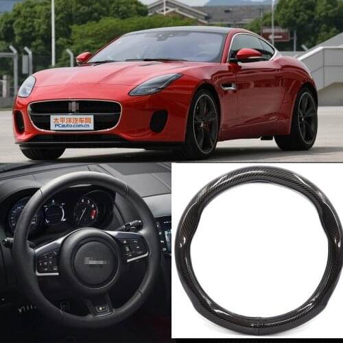 SmRKE Car Accessories For Jaguar F-TYPE Black Carbon Fiber Leather Steering Wheel Cover Sport Racing Car Styling