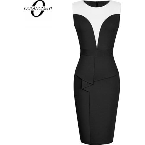 Formal Brief Patchwork Elegant Office Lady Fashion Modern Sheath Bodycon Dress EB575