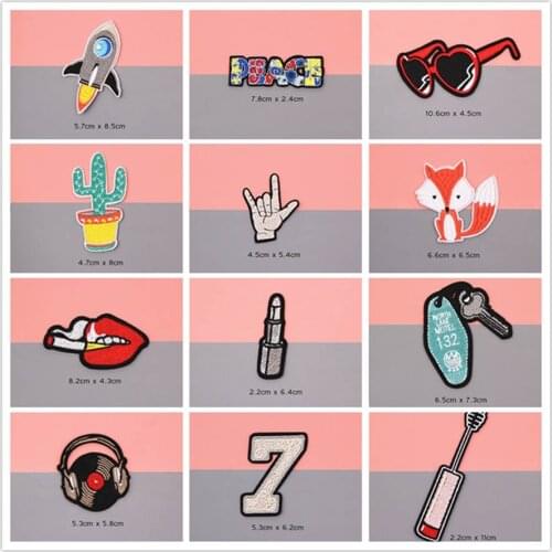 Glasses Fox Cactus Patches Cap Shoe Iron On Embroidered Appliques DIY Apparel Accessories Patch For Clothing Fabric Badges BU147