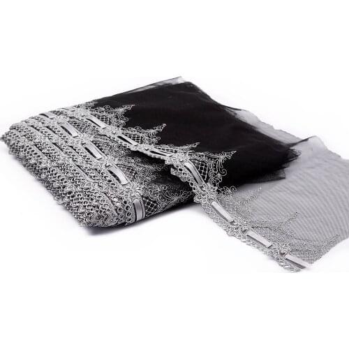 MLAEY 2yards/lot 20cm wide Embroidered Tulle Lace trim mesh lace Fabric ~black~Beautiful~high quality