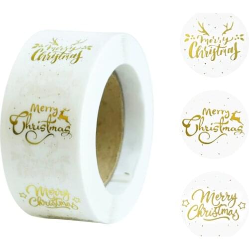 500Pcs Gold Merry Christmas Stickers Candy Bag Envelopes Sealing Label Sticker Christmas Gifts Box Decorations Navidad New Year
