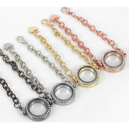10PCS/lot Mix Colors 25MM Round Rhinestones Floating Locket Bracelet Magnetic Glass Living Memory Locket Bangle
