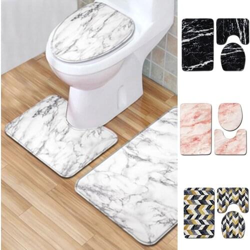 3pcs/Set Bathroom Rug Bath Anti-slip Toilet Mats Marble Pattern Closestool Seat Cover Set Washroom Entrance Door Mat Large