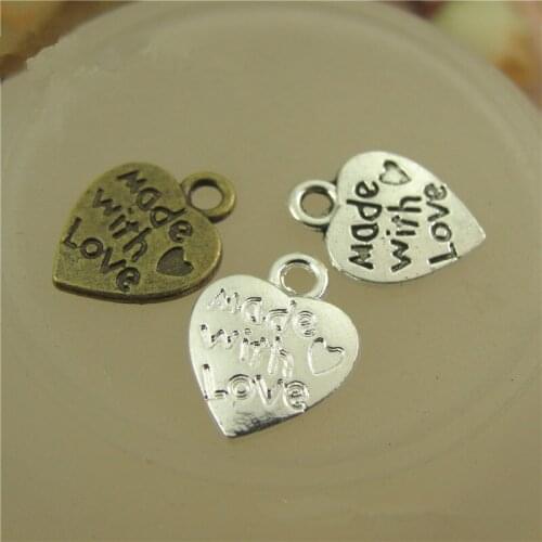 300Pcs/lot Tiny Made With Love Letter Charms Cute Love Heart Charms for Bracelet Key Ring Charms Hand Made Jewelry Accessories