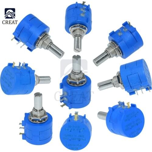 3590S Wirewound Potentiometer Resistance 500R 1K 2K 5K 10K 20K 50K 100K Ohm 10-Turns Linear Rotary Wire Wound Potentiometer Pot