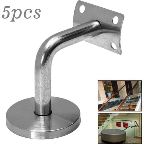 5pc Wall Brackets Brushed Stainless Steel Handrail Stair Wall Mounted Brackets Support Wall Brackets Heavyweight Hand Support