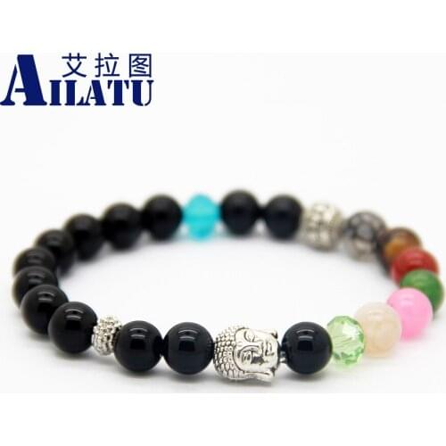Ailatu Wholesale 10pcs/lot 8mm Stone Buddha Head Bracelets Meditation Jewelry Gift for Men