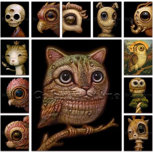 New Diamond painting Cartoon abstract animal skull eagle unicorn dog cat bird owl rabbit 5D DIY Full Square Drill embroidery 094