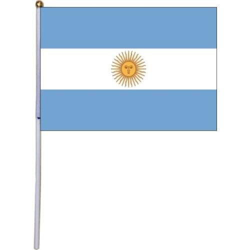 Free shipping xvggdg 100pcs 14 * 21cm National Flag Argentina hand flags with plastic flagpole Polyester Printing flag