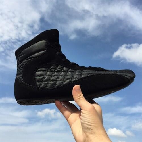 Professional leather Men wrestling shoes Gym Shoes Weight Lifting High Top Boots gear Bodybuilding MMA Boxing equipment RED BLK