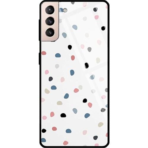 Polka Dots Spotted Blue White Pattern Tempered Glass Case For Samsung Galaxy S21 Ultra Note 20 S8 S9 S10 Note 10 Plus S20 FE