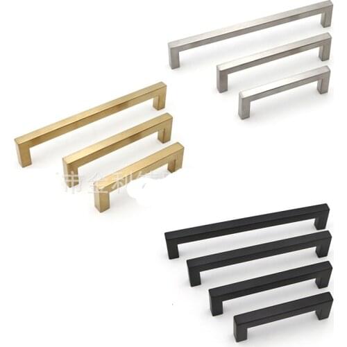 Black/Silver Cabinet Handle Square Furniture Hardware Stainless Steel Kitchen Door Knobs Cupboard Wardrobe Drawer Pulls