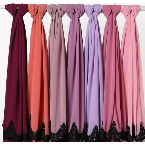 Black Embroidered Lace Shawls Solider Color Shawls Headband Muslim Hijabs Scarves/Scarf Bubble Heavy Chiffon Wrap