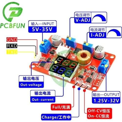 5A 75W Constant Current/Voltage DC-DC Adjustable Step-down Power Module DC 5V-35V Buck Converter LED Driver Voltmeter Ammeter