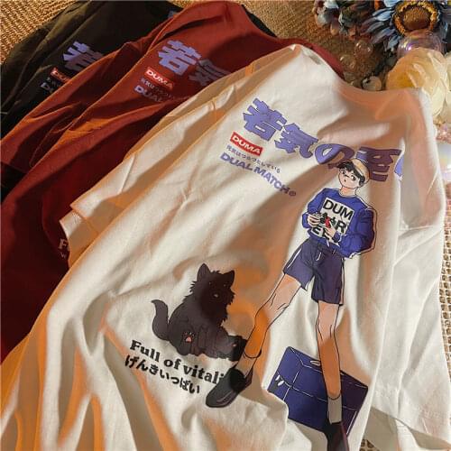 100%Cotton T Shirts Harajuku Japanese Style Comics Tshirts Women Teens Girls Kawaii Summer Tees 2021 New Fashion Plus Size Tops
