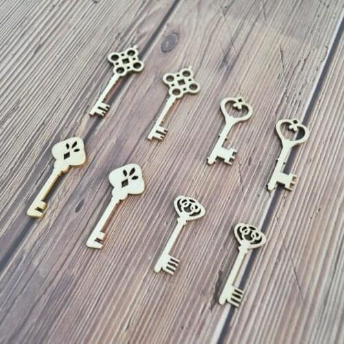 Happymems Wholesale Wood Keys 120pcs/lot Natural Wood DIY Crafts Wooden Shape Home Decorations Vintage Veneer Gifts Wood Crafts