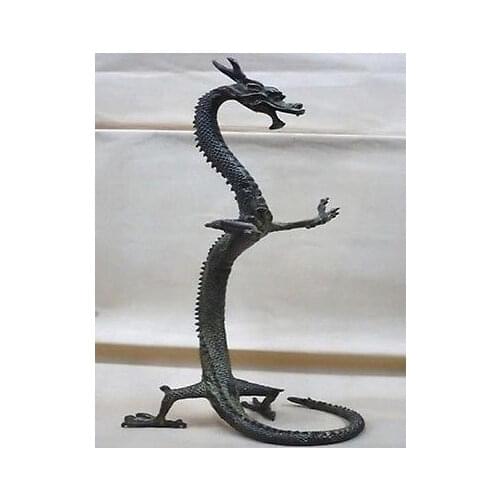 Exquisite bronze Chinese dragon statue Figures 17" 43cm Height Garden Decoration 100% real Brass Bronze