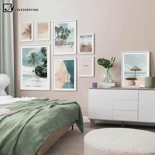 Caribbean Beach Coastline Poster Summer Nature Ocean Landscape Painting Canvas Print Wall Art Picture Living Room Decoration