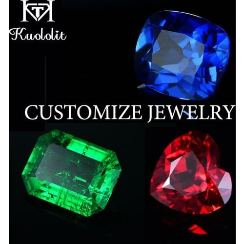 Kuololit Customize Lab Ruby Emerald Sapphire Diamonds Moissanite Solid K Gold Jewelry RING and earrings Necklace Engagement