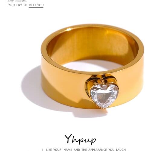 Yhpup 316L Stainless Steel Round Rings Romantic Heart Bling Cubic Zirconia Rings Wedding Engagement Jewelry Anniversary Gift
