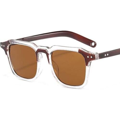 Small Square Sunglasses Women Men Trendy Vintage Designer Hip Hop Sun Glasses Brand Rivet Brown Female Eyewear UV400