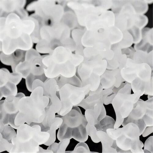 800PCs Doreen Box Lily Flower Frosted Acrylic Beads White Color For DIY Jewelry Making Accessories Wholesale 10x4mm, Hole: 1.2mm