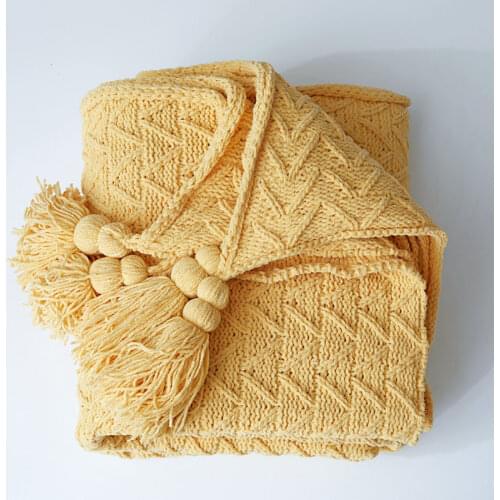 2020 Fashion Knitting Blankets Knitting Tassel Casual Office Rest Blanket Online Celebrity Sofa Home Decorative Yellow Throw