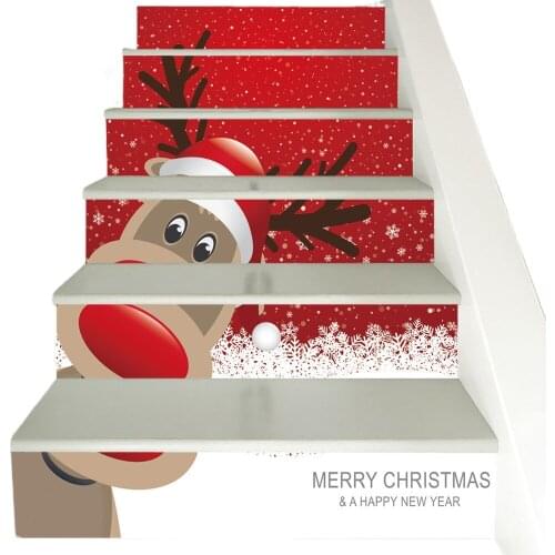 Cartoon CuteElk Home Decor Living Room Stairway Stickers Festival Decoration Removable Waterproof Stair Mural Decals 6pcs/13pcs