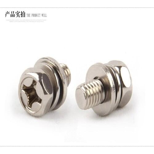 M6 Screw Kit Screws Set Cross Recessed Hexagon Bolt With Indetation Single Coil Lock Washer And Plain Washer Assemblies GB/T9074