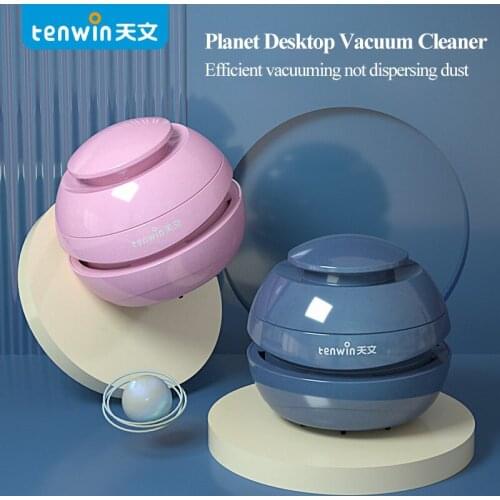 Tenwin Mini Desktop Vacuum Cleaner Round Cute Planet Wireless Portable USB Charging For School Classroom Office School Supplies