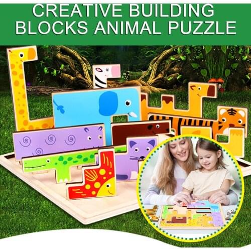 New Kids Baby Irregular 3D Wooden Wood Animal Cognition Puzzle Animal Learning Educational Toy Cartoon Animal Puzzle Toys Game
