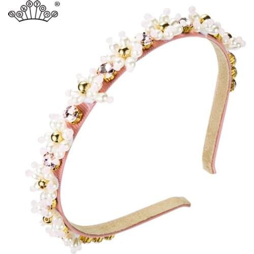 Handmade Rhinestone Pearls Flower Headbands for Women Ornament Hairband Women Tiaras Bride Wedding Hair Accessories Headwear