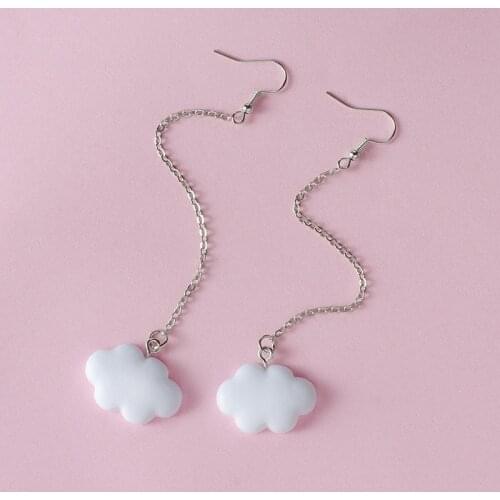 Fashion Korea Style White Dangling Earrings for Women Cute Simple Cloud Earrings with Chain SImple Ladies Ears Jewellery
