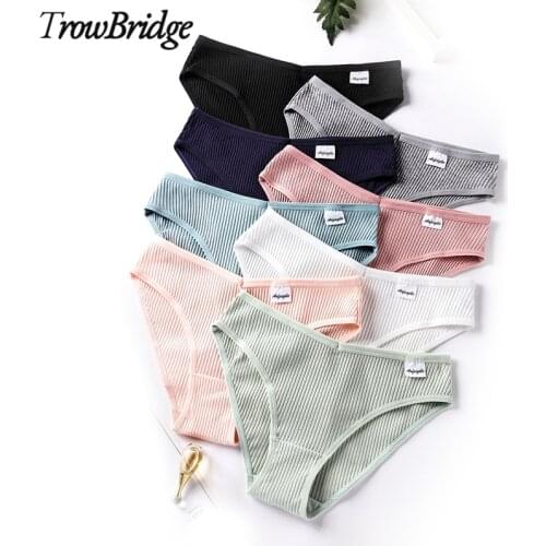 TrowBridge Simple Womens Panties Sexy Cotton Underwear Striped Sports Breathable Briefs Skin-Friendly Lingerie Girls Underpants