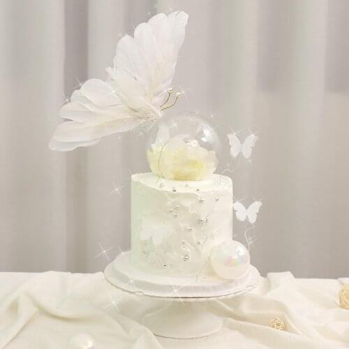 1pc Feather Butterfly "Happy Birthday" Cake Topper Wedding Bride Dessert Decoration for Birthday Party Lovely Gifts