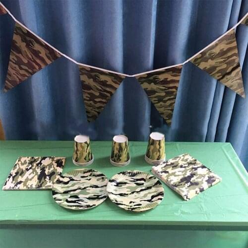 Army Military Theme Party Decoration Tableware Camouflage Paper Cup Plate Napkin Pennant Baby Shower Boy Birthday Party Supplies