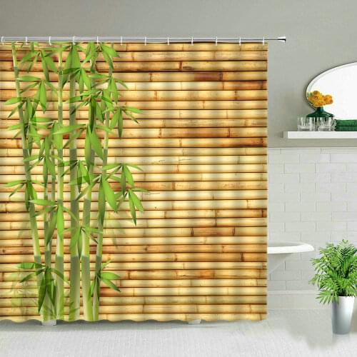 Yellow Green Bamboo Shower Curtain Bathroom Curtains Natural Scenery Waterproof Fabric Background Wall Decor Screen With Hooks